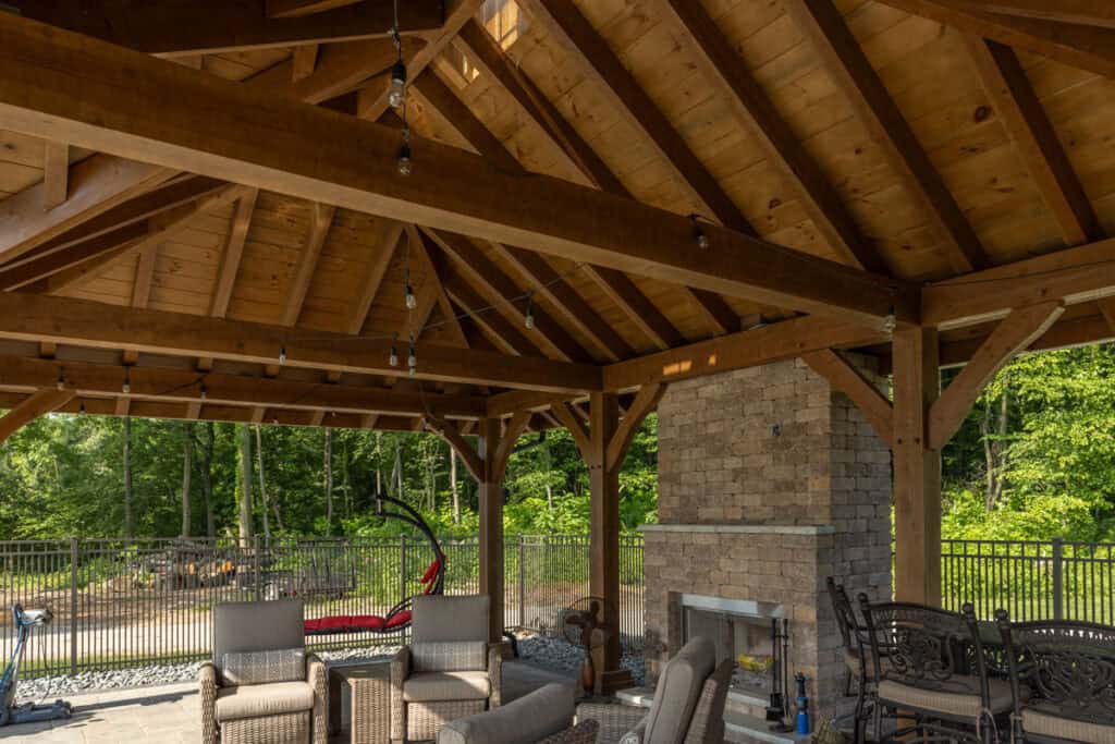 timber frame pavilion inside