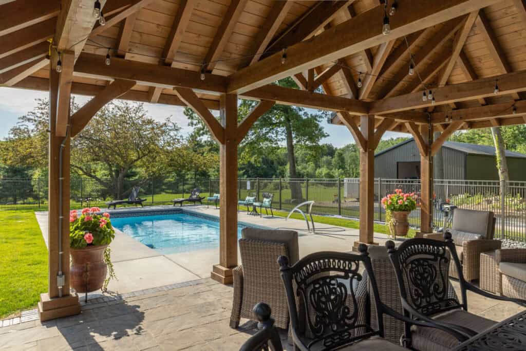 timber frame pavilion inside